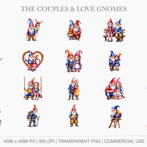 Romantic watercolor gnome couples and pairs perfect for anniversaries, weddings, and sentimental craft projects.