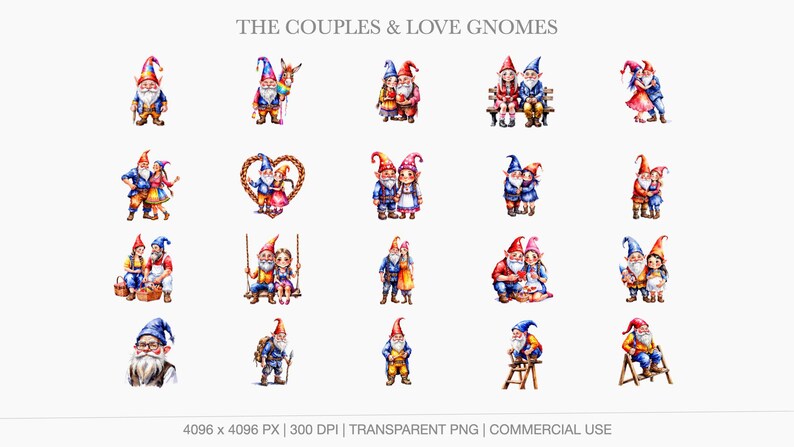 Romantic watercolor gnome couples and pairs perfect for anniversaries, weddings, and sentimental craft projects.