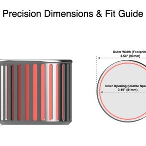 A technical diagram titled Precision Dimensions and Fit Guide showing the 3.15-inch height and 3.54-inch width of the ribbed pencil holder.