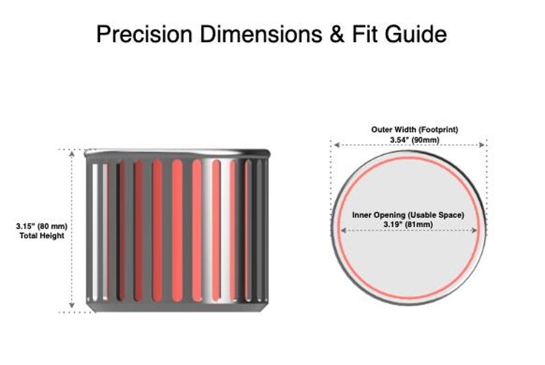 A technical diagram titled Precision Dimensions and Fit Guide showing the 3.15-inch height and 3.54-inch width of the ribbed pencil holder.