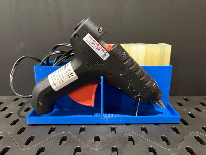 Large Hot Glue Gun Station with Drip Tray and Full Size Tool Stand Blå