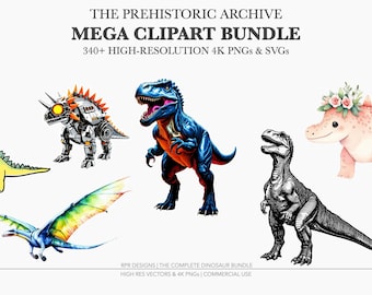 Dinosaur Clipart Bundle | Watercolor, Kawaii, Robot, Realistic PNG SVG