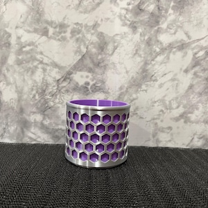Honeycomb Pencil Holder - Modern Geometric Desk Organizer - Hexagon Office Pen Cup Silver & Purple