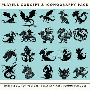 Playful concept and iconography pack of dragon vectors, fully scalable SVGs for professional digital design.