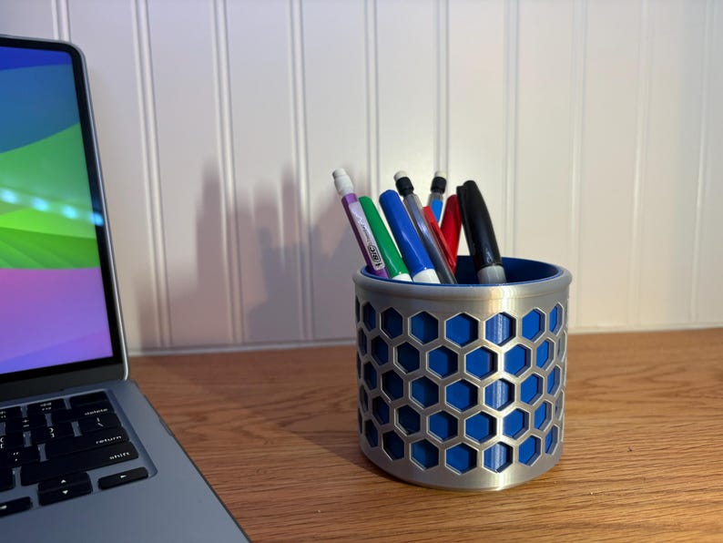 Honeycomb Pencil Holder - Modern Geometric Desk Organizer - Hexagon Office Pen Cup image 1