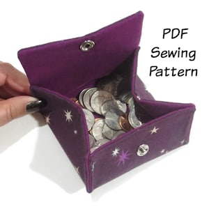 PDF Sewing Pattern, Folding Coin Purse, Coin Pouch, Wallet, Change purse, Gift card holder, Scrap buster