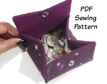 PDF Sewing Pattern, Folding Coin Purse, Coin Pouch, Wallet, Change purse, Gift card holder, Scrap buster