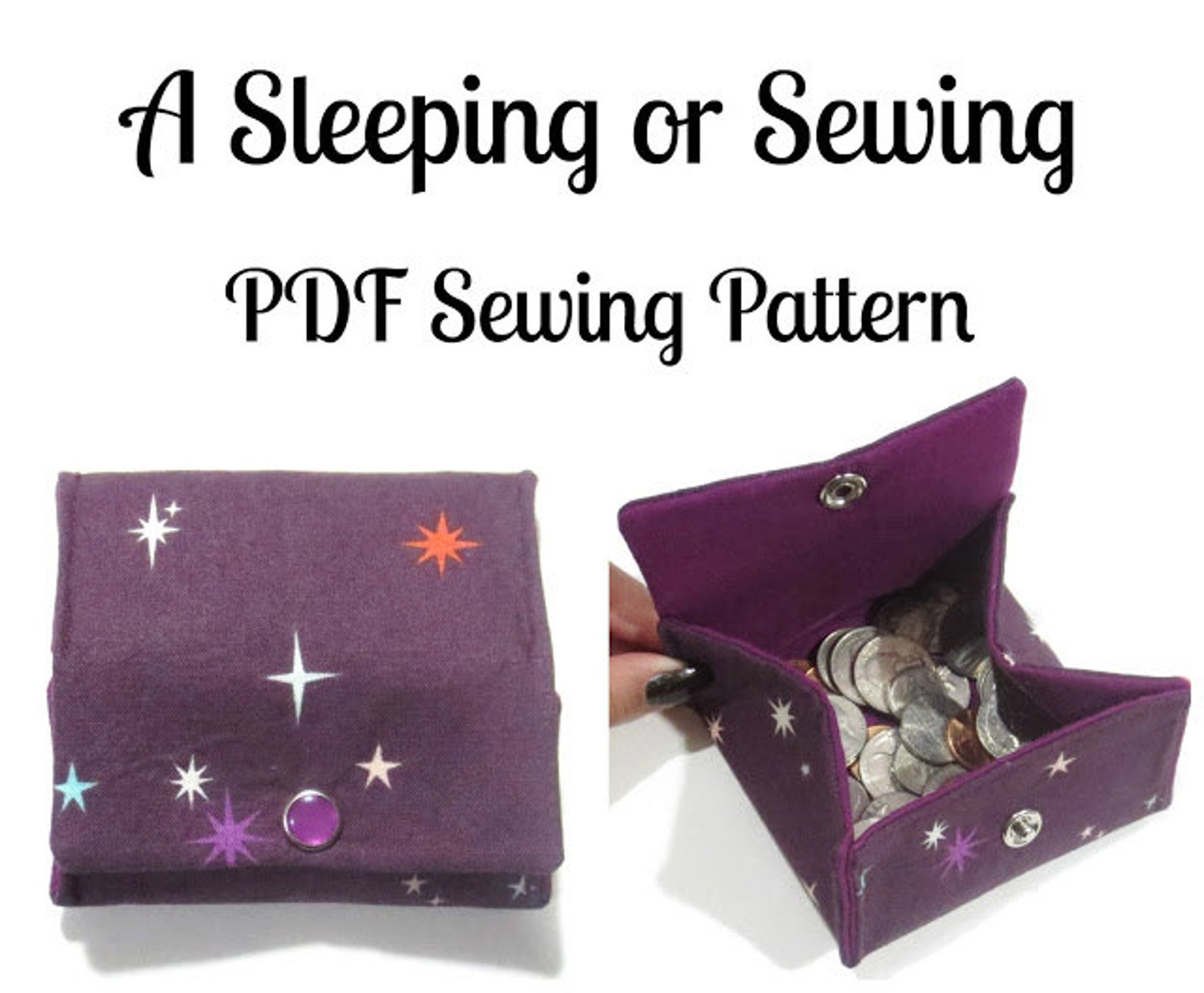 PDF Sewing Pattern, Folding Coin Purse, Coin Pouch, Wallet, Change