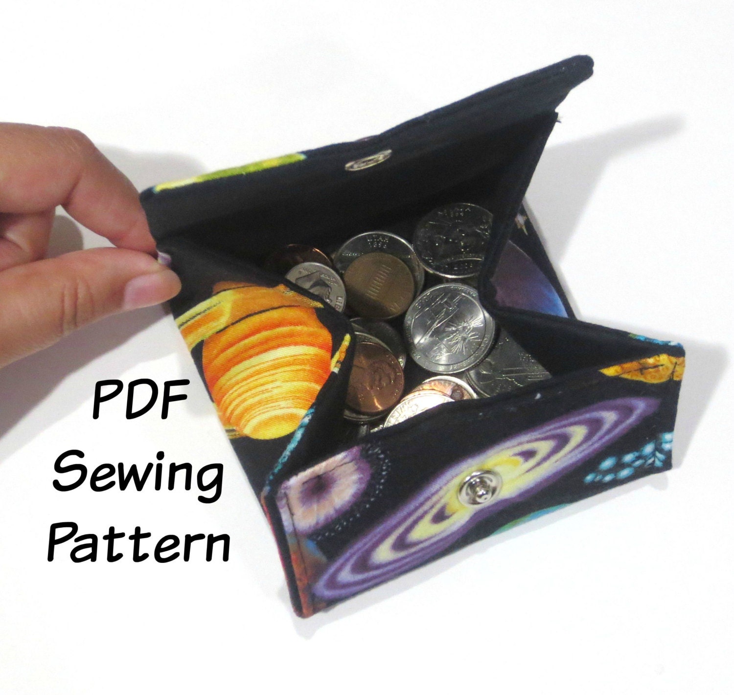 PDF Sewing Pattern, Folding Coin Purse, Coin Pouch, Wallet, Change