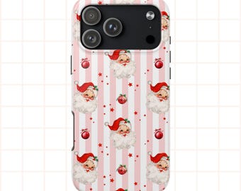 iPhone Vintage Retro Santa Phone Case, Pink Coquette Case Gift, Cute Mobile Cover, iPhone 17 16 15 14 13 12 11, T0498-IP, Trending Now