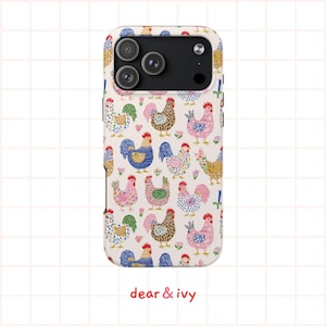 Chicken Tough Phone Case, Cute Colorful Rooster Farmhouse Pattern, Aesthetic iPhone & Samsung Cover, Protective Case