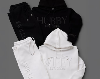 Personalized Couple Hoodie Custom 3D Print Wifey Hoodie Embossed Matching Hoodie Gift for Newlywed Honeymoon Crewneck Engagement Gift
