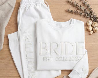 Personalized Embossed Bride Sweatshirt, Custom 3D Puff Print Bride Crewneck, Bride-to-Be Gift, Bridal Shower Gift, Engagement Party Gift