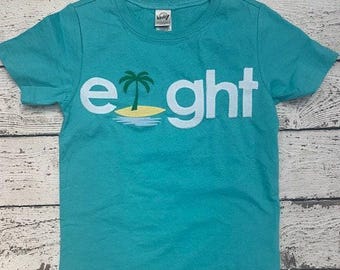 Tropical Birthday Shirt, Palm Tree Birthday Tee, Embroidered Palm Tree, Custom Beach Shirt for any age, Aloha, Luau Party Tee, Caribbean