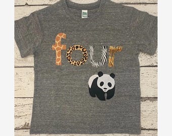 Panda Birthday Shirt – Personalized Sewn Appliqué Kids Tee, Any Age/Number, Boys or Girls, Zoo/Safari Theme, Toddler & Youth Gift