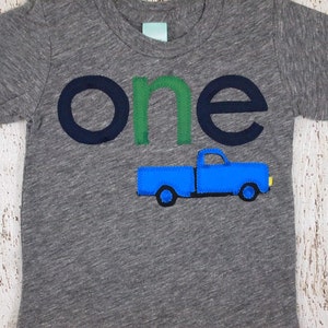 Blue truck shirt, Little truck Birthday, Truck Party, vintage truck, pick up truck, navy and green, boy's birthday shirt, blue pickup bday image 1