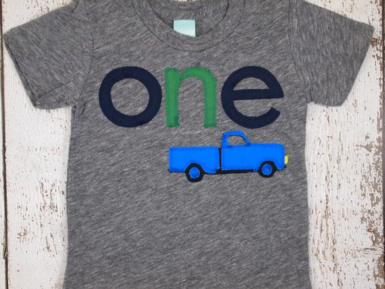 Blue truck shirt, Little truck Birthday, Truck Party, vintage truck, pick up truck, navy and green, boy's birthday shirt, blue pickup bday image 1