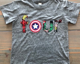 Superhero Birthday Shirt, Birthday Shirt Boys, 4rd Birthday Shirt, Personalized Custom Birthday Tee Applique