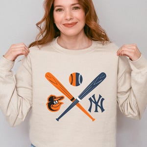 Custom House Divided Baseball Crewneck Sweatshirt – Unisex Adult & Kids, Personalized Teams or Schools Split Baseball Bat Team Shirt