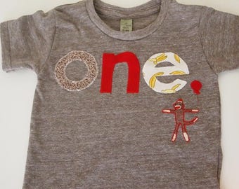 Sock Monkey Detail Birthday shirt Customize colors Boys Girls Organic Blend Birthday Tee first second etc birthda