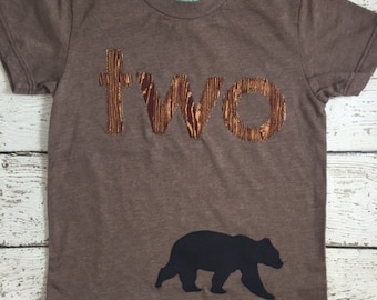 Black Bear Birthday, Woodland Birthday Boy Shirt, Camping Party, Little Black Bear Shirt, Rustic, Forest Animal, Wood Print, 1st, 2nd, etc