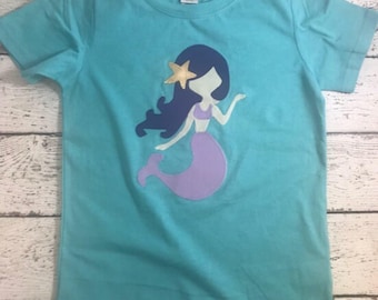 Mermaid shirt personalized girl's shirt custom made mermaid theme tee Mermaid undersea birthday shirt, mermaid embroidered birthday shirt