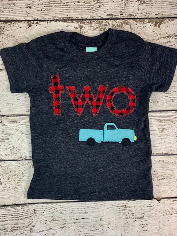 Turquoise blue truck shirt, Little truck Birthday, Truck Party, vintage truck, pick up truck, buffalo plaid, boy's birthday shirt, winter Il_570xn