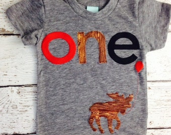 Moose Birthday shirt Customize colors Boys Girls Organic Blend Birthday Tee first second etc birthday Red woodgrain and black