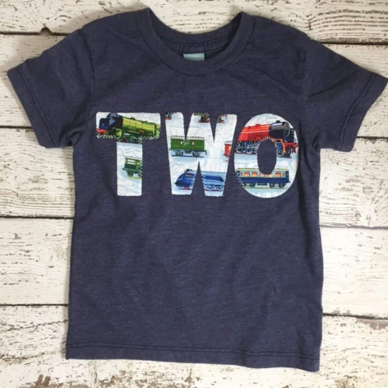Train Birthday Shirt, train party, train shirt, train invite, steam train, Organic Tee, Boys Birthday, Train T-shirt choo choo second bday image 1