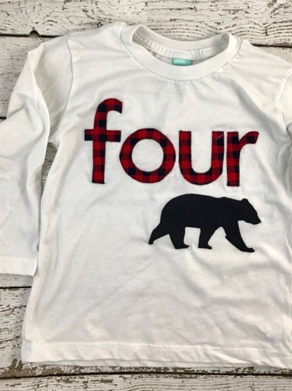 Boy Birthday Shirt Woodland Themed, Lumberjack Birthday, Camping Party With S'mores, Buffalo Plaid, Customize Birthdays for Your Bear Cub Il_570xn