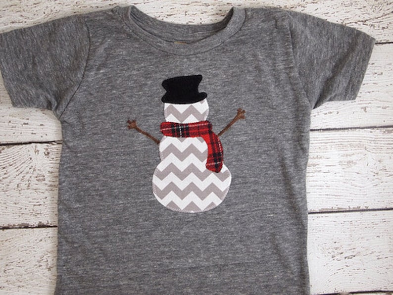 Snowman Holiday Shirt Christmas tee toddler baby chevron red plaid great present kid's Christmas shirt image 2