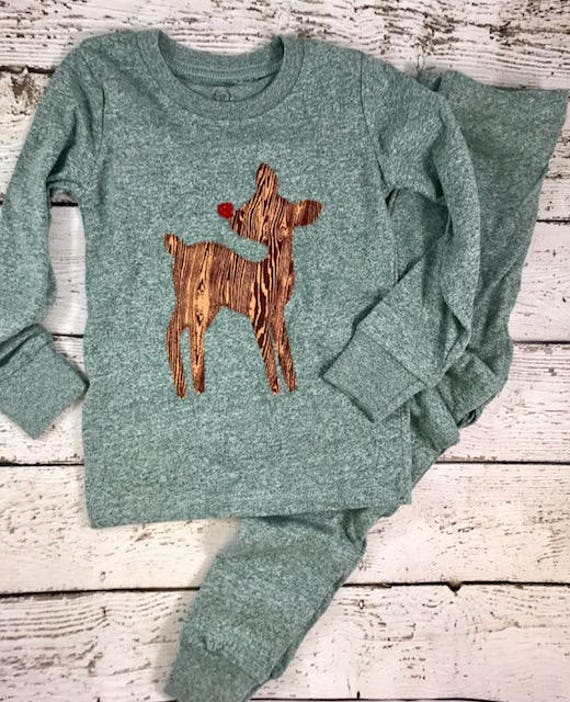 Custom Christmas Pajamas, Holiday Pajamas, Christmas pj for family, woodgrain, reindeer pajama, baby toddler children's adult pajamas Il_570xn