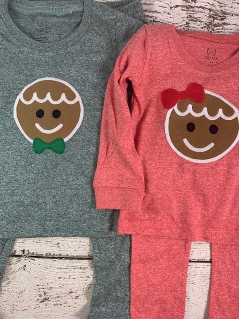 Children's Christmas Pajamas, Holiday Pajamas, Christmas pajama for family, plaid, gingerbread pajama image 1