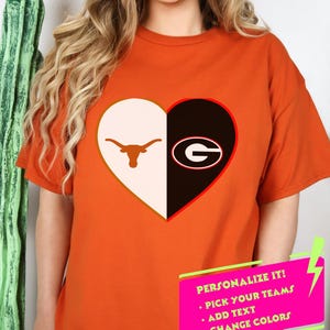 Personalized Split Heart Team Shirt Kids and Adults, Custom House Divided Football Tee, Two Schools logo Design Any Teams | Football Family