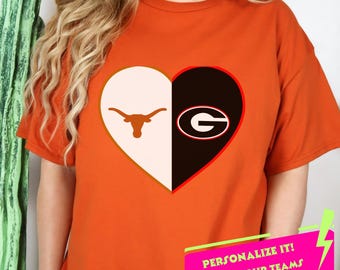 Personalized Split Heart Team Shirt Kids and Adults, Custom House Divided Football Tee, Two Schools logo Design Any Teams | Football Family