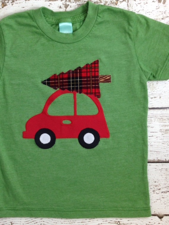 Christmas shirt Children's holiday shirt plaid and car detail tee baby toddler youth baby great present organic tee Il_570xn