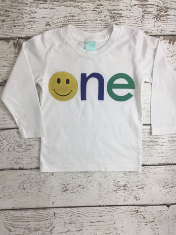 Children's Birthday Shirt smile face shirt first birthday tee primary colors party long sleeve or short sleeve kid's shirt personalized tee Il_570xn