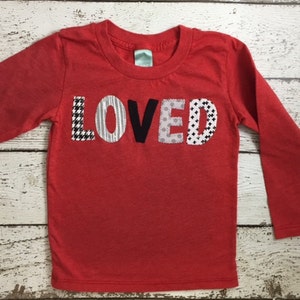 Loved shirt, Valentine's Day outfit, long sleeve Valentine's shirt, boy's clothing, girl's clothing, organic, cool Valentine's tee image 1