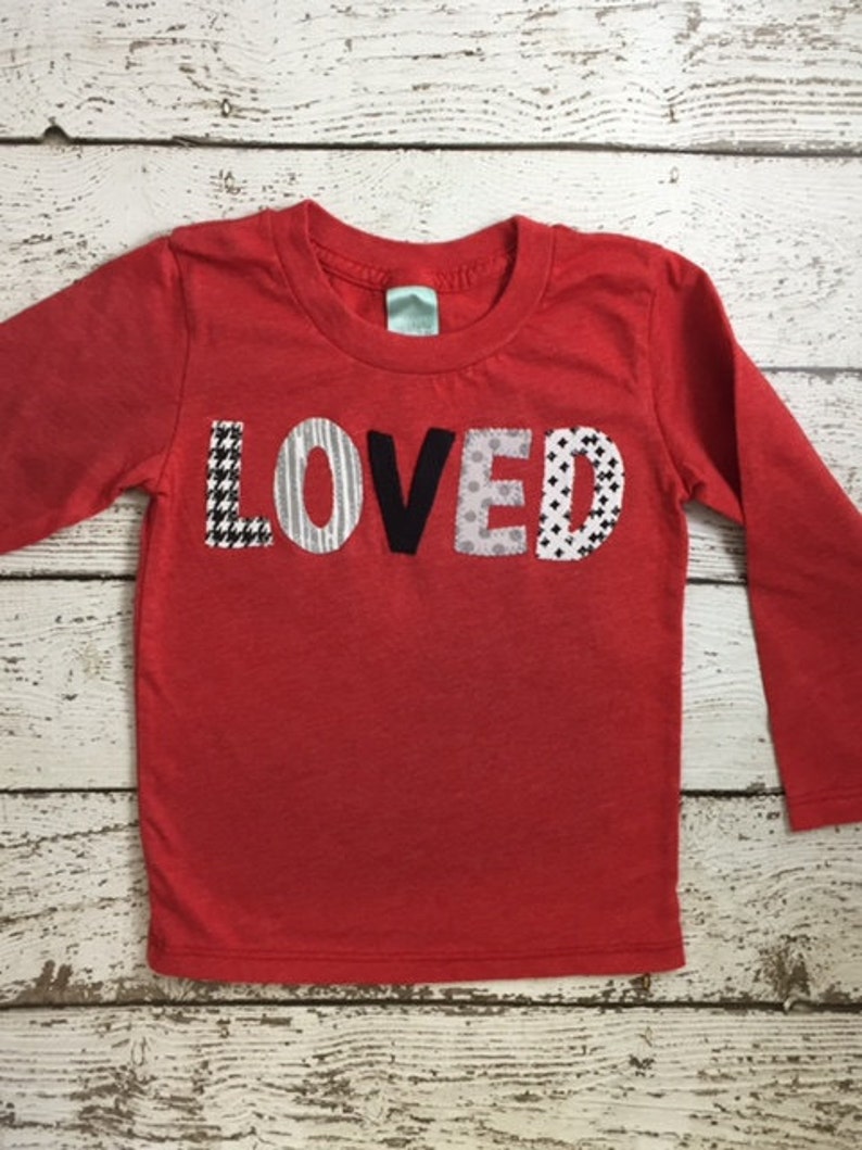 Loved shirt, Valentine's Day outfit, long sleeve Valentine's shirt, boy's clothing, girl's clothing, organic, cool Valentine's tee image 1