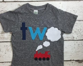 Train Birthday Tshirt, Choo Choo I'm Two shirt, Chugga Chugga Two Two T-Shirt, 2nd Birthday Shirt or Any Birthday Boy Number Embroidered Tee