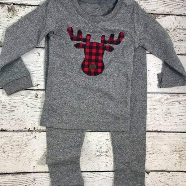 Buffalo Plaid Moose Pajamas for whole family,  Family Christmas Pajamas, Custom Christmas Pajamas, Holiday Pajamas, Christmas pj for family