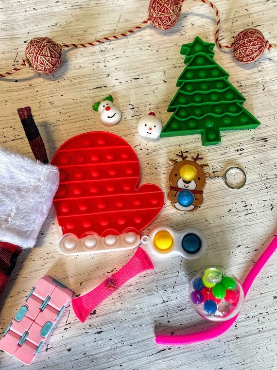 Christmas Fidget Toy and pop it Bundle, premade stocking stuffer, Christmas Pop it, Christmas present for kids, sensory toys, mochi, cube Il_570xn