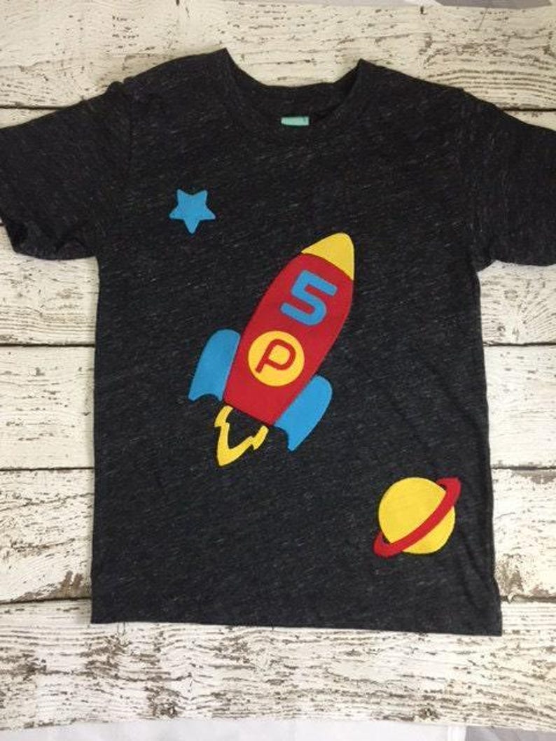 Space themed birthday, space party decor, rocket shirt, Rocket Ship, Spaceship, boy's birthday shirt, planets, planet party, space invite image 2