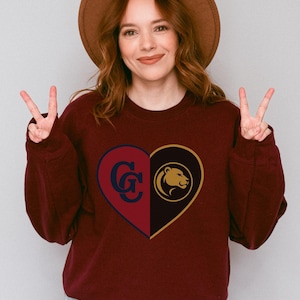 Personalized Split Heart Teams Sweatshirt, Custom House Divided Football Family long sleeve shirt, Two Schools Logo Sweater, Football Family