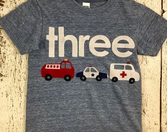 Emergency Vehicle Shirt police car, ambulance, fire truck Birthday Tee Organic Boys Birthday Shirt truck shirt second birthday boys tshirt