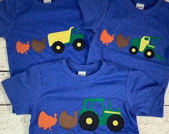 Boy Thanksgiving Shirt Farm Shirt Embroidery Turkey Tractor Shirt Tractor Shirt  Applique