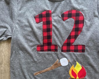 Camping Themed Birthday Shirt, Campfire T-Shirt, Boys One Camper Tee any Number, One Happy Camper Tee, Camp Out shirt