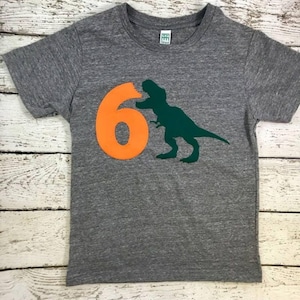 T-Rex Dinosaur Shirt Boys Birthday Tee for any birthday dino taking bite out of number Organic Dinosaur Birthday customize colors add name