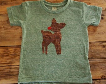 Children's Christmas Shirt, xmas shirt, reindeer shirt, baby deer shirt vintage style girls boys kid's Christmas shirt fawn shirt woodgrain