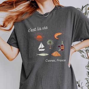 French Riviera T-shirt, South of France food and wine shirt, C'est La Vie Tee, Cannes Côte d'Azur Top, Mediterranean Beach Vacation Apparel